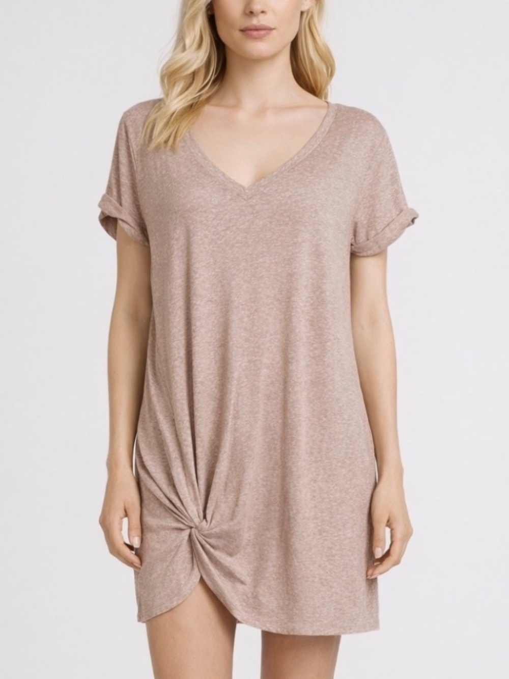 Z Supply Twist Front T-Shirt Dress XL Oatmeal Beige V Neck Casual Knit